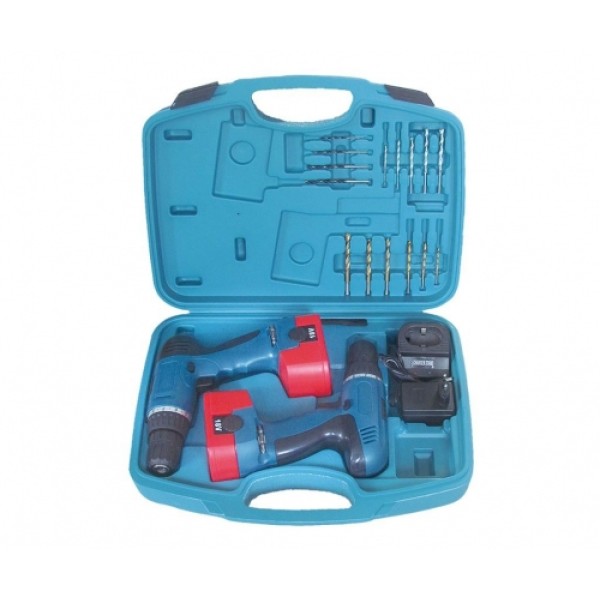 2X 18 V accuboren met 18 hulpstukken in koffer