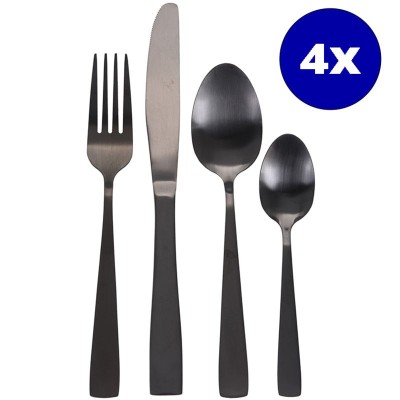 Bestekset RVS 16-delig - Mat Zwart 