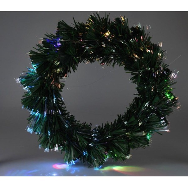 Kerstkrans met Verlichting - Fiber Optic - 50 cm - Multicolor - op Batterijen