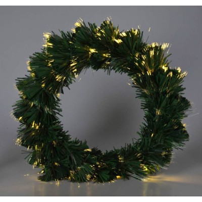 Kerstkrans met Verlichting - Fiber Optic - 50 cm - Warm Wit - op Batterijen