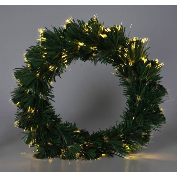 Kerstkrans met Verlichting - Fiber Optic - 50 cm - Warm Wit - op Batterijen
