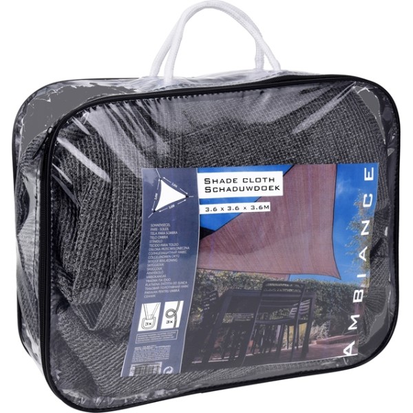 Schaduwdoek waterdoorlatend driehoek 3.6m x 3.6m x 3.6m - grijs