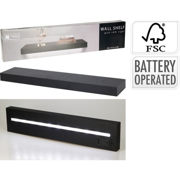 Wandplank met LED verlichting - Zwart
