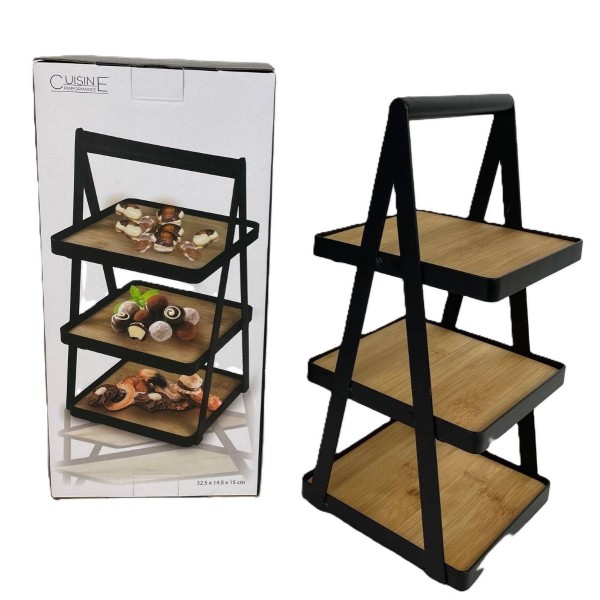 Etagere 3 lagen - bamboe - hoogte 32.5 cm