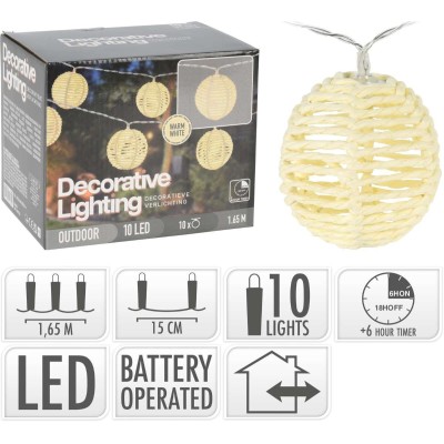 Lichtsnoer met 10 Lampionnen - 1.35m - op batterijen - met Timer