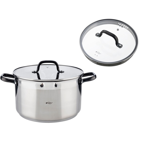 San Ignacio RVS kookpan met glazen deksel, Ø24x10.5cm, 4 liter - serie Vita