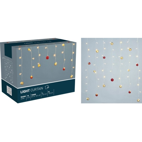 Lichtgordijn - Kerstballen - 120x120cm - op batterijen