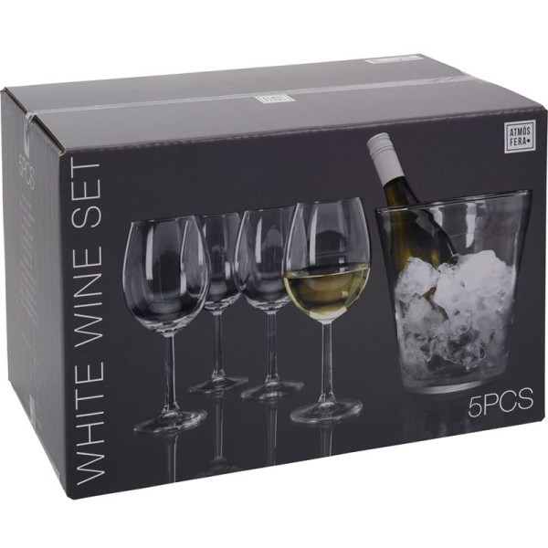 Wijnset - 4 witte Wijnglazen + Wijnkoeler