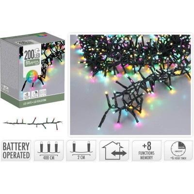 Micro Cluster 200 led - 4m - Soft Multi Colour - Batterij - Lichtfuncties - Geheugen - Timer