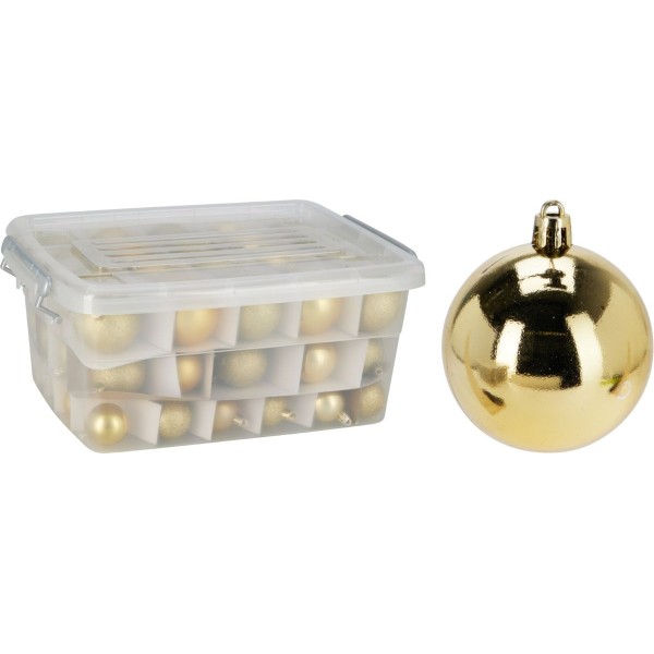 Kerstballen Set Goud - 70 Stuks - Kunststof - Opbergbox