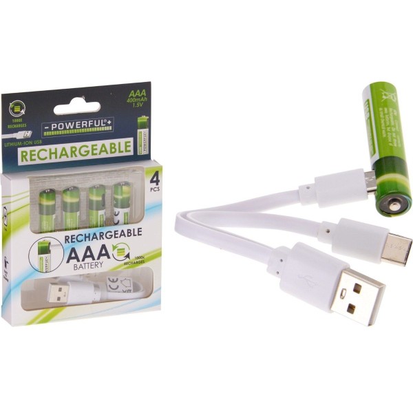 Oplaadbare AAA Batterijen - USB - 400mAh - 4 Stuks