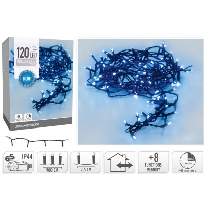 Kerstverlichting 120 led- 9m - blauw - Timer - Lichtfuncties - Geheugen - Buiten