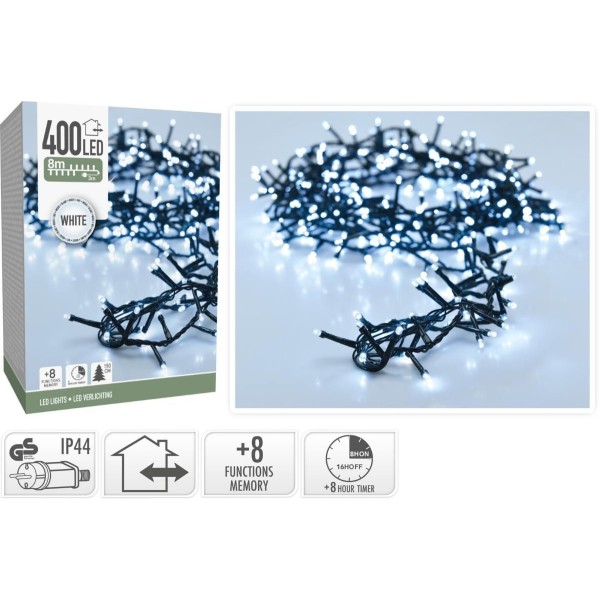 Microcluster - 400 led - 8m - Wit - Timer - Lichtfuncties - Geheugen - Buiten