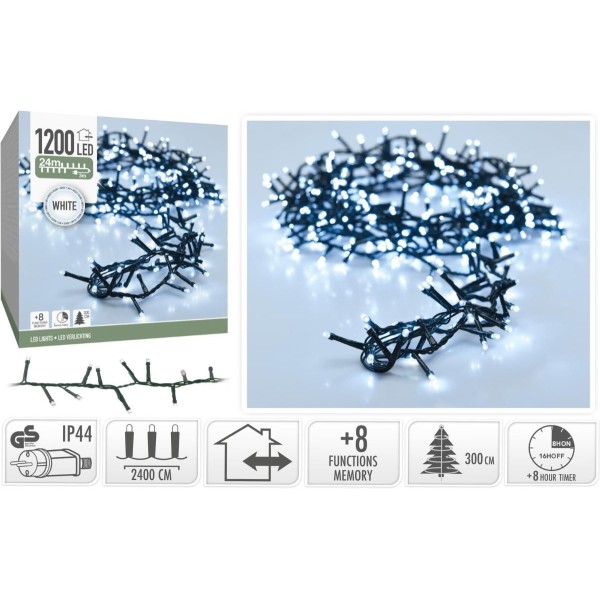 Microcluster - 1200 led - 24m - Wit - Timer - Lichtfuncties - Geheugen - Buiten