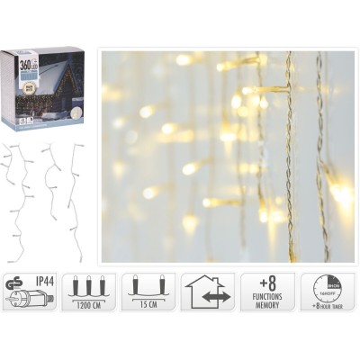 IJspegel verlichting 360 LED - warm wit - Lichtfuncties - Timer - Transparant snoer