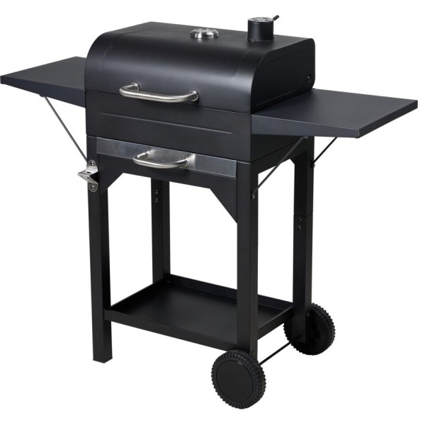Houtskool BBQ - mat zwart - verrijdbaar