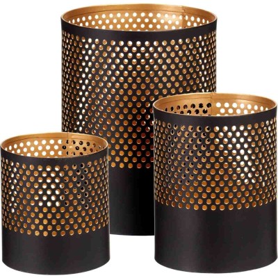 Theelichthouders - 3x - Zwart met Goud