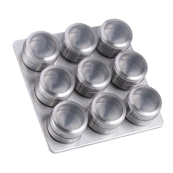 Ceruzo Kruidenrek Magnetisch - 9 RVS Kruidenpotjes