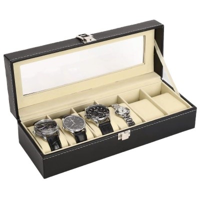 Ceruzo Horlogebox - voor 6 Horloges - Zwart