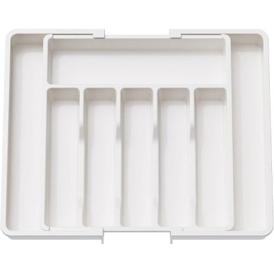 Ceruzo Verstelbare Bestekbak - Uitschuifbaar naar 8 Vaks - 33-57 x 38 x 5.5 cm - Wit