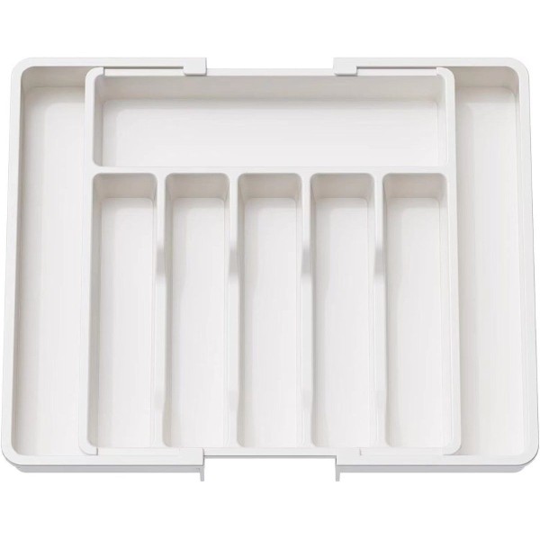 Ceruzo Verstelbare Bestekbak - Uitschuifbaar naar 8 Vaks - 33-57 x 38 x 5.5 cm - Wit