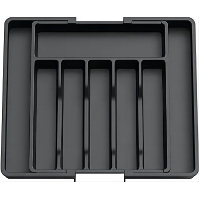 Verstelbare Bestekbak - Uitschuifbaar naar 8 Vaks - 33-57 x 38 x 5.5 cm - Zwart