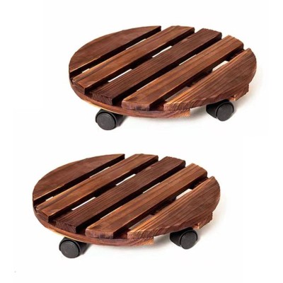 Ceruzo 2x Plantentrolley met Wieltjes - Rond 30 cm - Hout 
