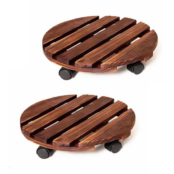 Ceruzo 2x Plantentrolley met Wieltjes - Rond 30 cm - Hout 