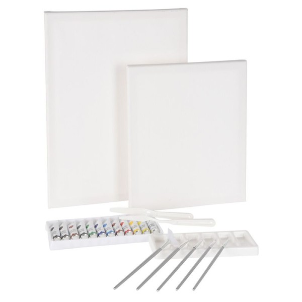 Compleet schilderpakket - Schildersdoeken + Acrylverf + Materialen