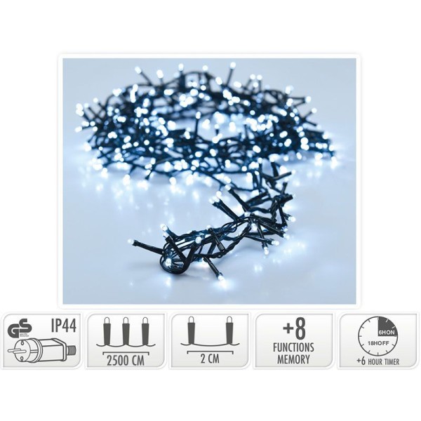 Micro Cluster met Haspel - 1250 LED - 25 meter - met timer - wit