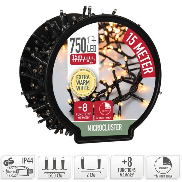 Micro Cluster met Haspel - 750 LED - 15 meter - extra warm wit