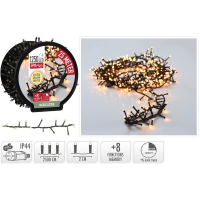 Micro Cluster met Haspel - 1250 LED - 25 meter - met timer - extra warm wit 