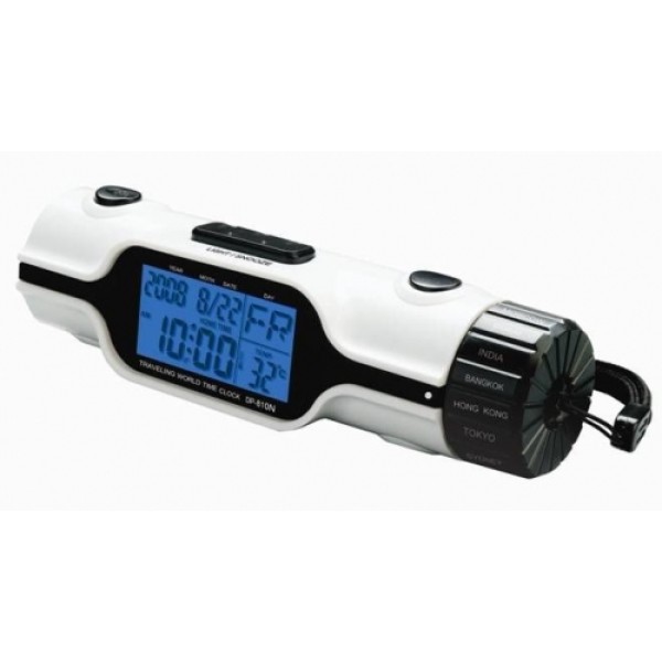 Wereld reisklok met lamp, alarm en temperatuurmeter