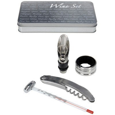 Wijnaccessoires set in blikken doos 5 delig