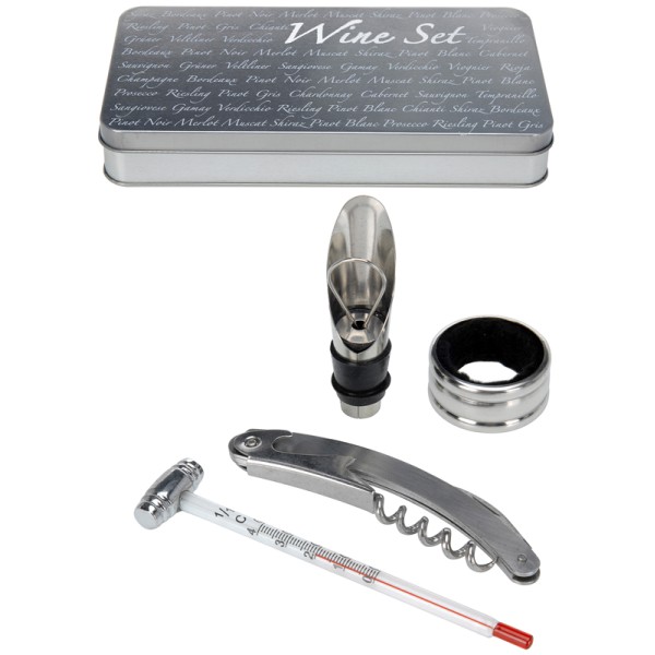 Wijnaccessoires set in blikken doos 5 delig