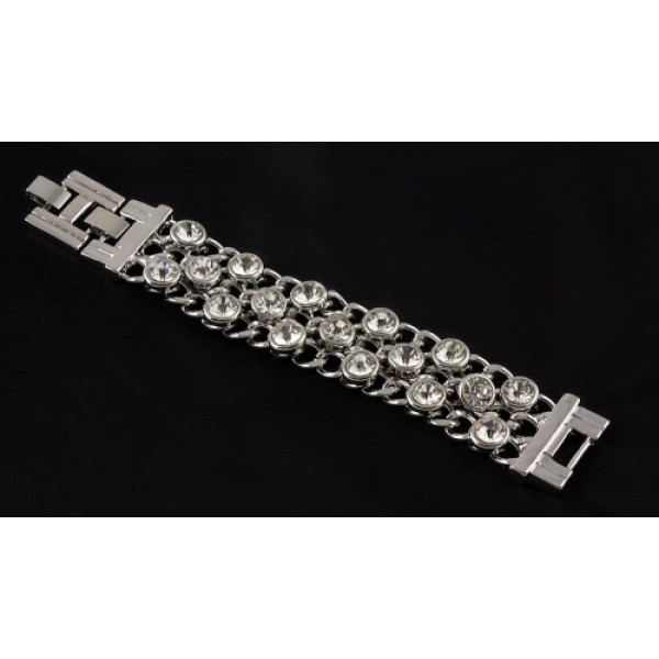 Mooie brede armband met 17 geslepen facet stenen