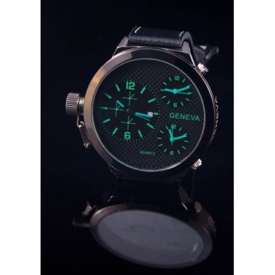 Geneva XXL Classic Tripple herenhorloge kleur groen/zwart