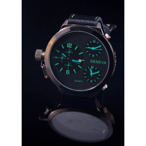 Geneva XXL Classic Tripple herenhorloge kleur groen/zwart
