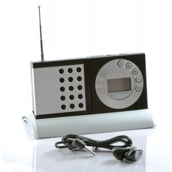 Compacte draagbare radio met klok/wekker functie