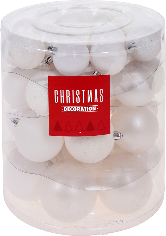 Kerstballenset - 44 stuks plastic - mat wit