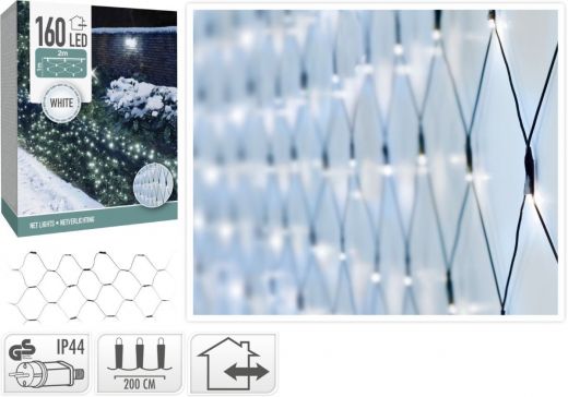 Netverlichting 160 LED's - 200x100 cm - Wit - groen snoer
