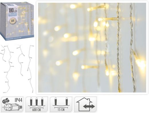 IJspegel verlichting 180 LED - warm wit - transparant snoer