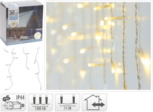 IJspegel verlichting 360 LED - warm wit - transparant snoer