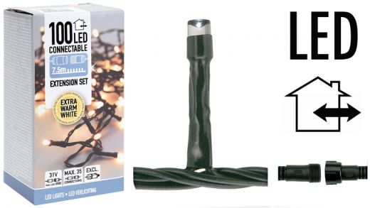 Koppelbare Kerstverlichting - 100 LED - 7.5m - warm wit