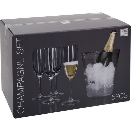 Champagneset - 4 Champagneglazen en Koeler