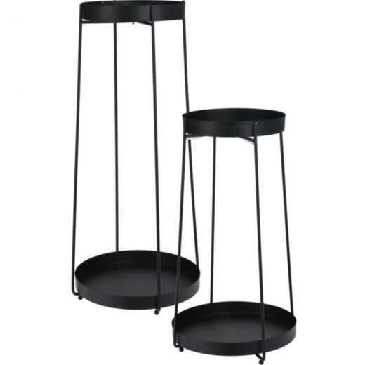 Plantenstandaard - 46 + 58 cm hoogte - zwart - set van 2