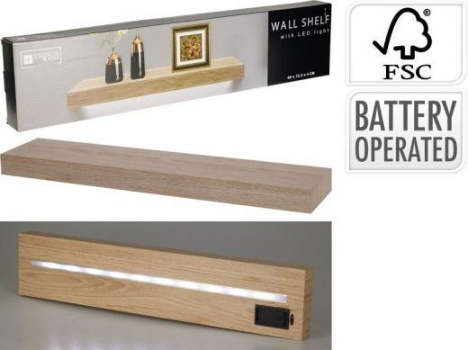 Wandplank met LED – 60 x 40 cm – Bruin