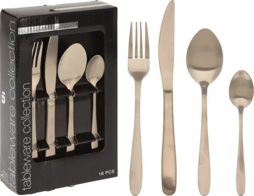 Bestekset 16 delig - mat goud
