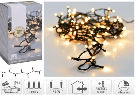 Kerstverlichting 180 led- 13.5m - warm wit - Timer - Lichtfuncties - Geheugen - Buiten