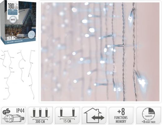 IJspegel verlichting - 180 LED - Wit - Transparant Snoer - Timer - Lichtfuncties - Geheugen